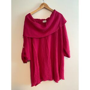 Soft Surroundings Cowl Neck Hot Pink Tunic Top Lightweight  Crinkle Size 3X